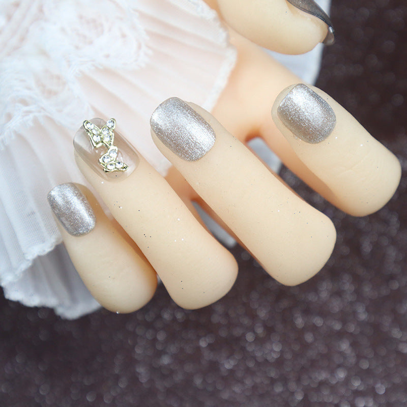 Glittery Press-On Nail Art Set with Elegant Butterfly Accents Stornfield