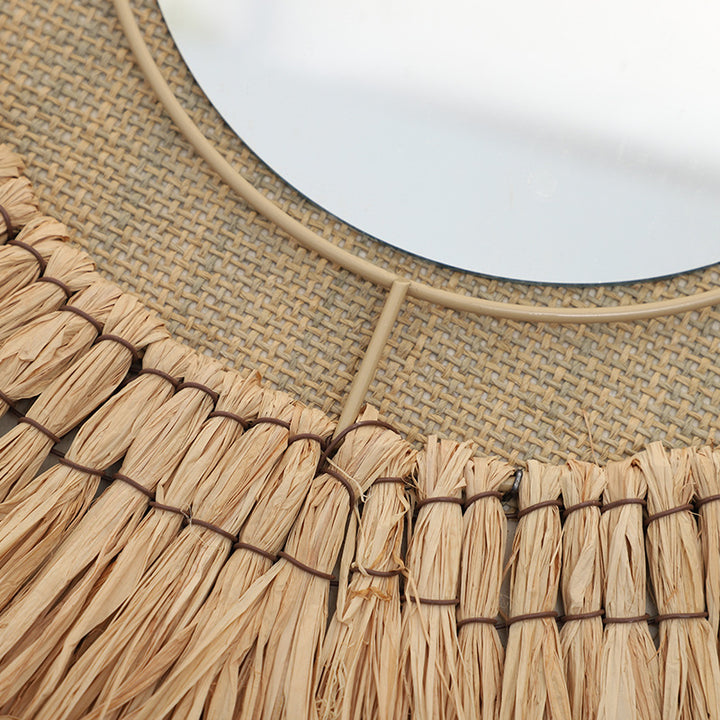 Decorative wall mirror with natural rattan frame Stornfield