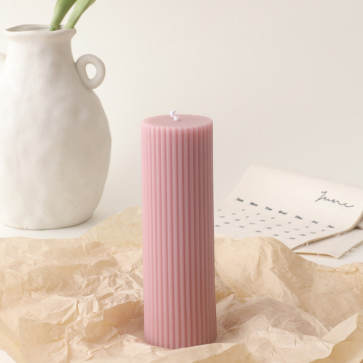 Ribbed Tall Pillar Candle for Home Decor & Events