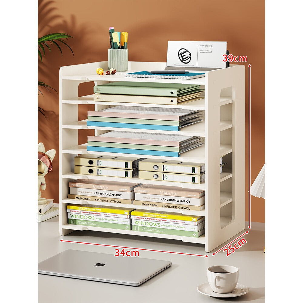 Desktop Multi-Tier Paper and Document Organizer Shelf with Slotted Trays