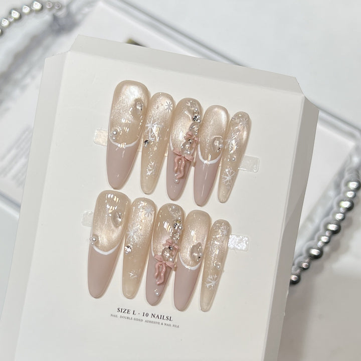 Decorative Stiletto Press-On Nail Set with Artistic Accents Stornfield