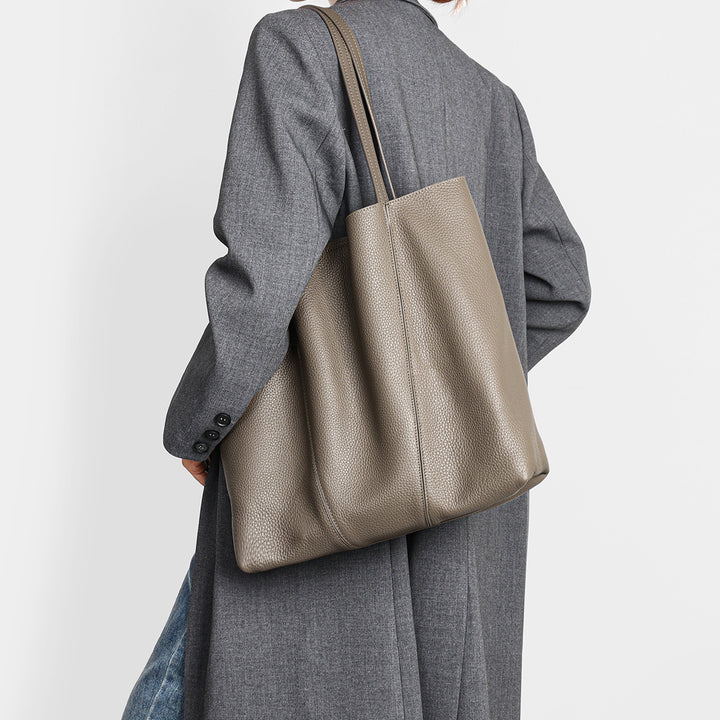 Oversized Pebbled Leather Slouch Tote with Long Shoulder Straps