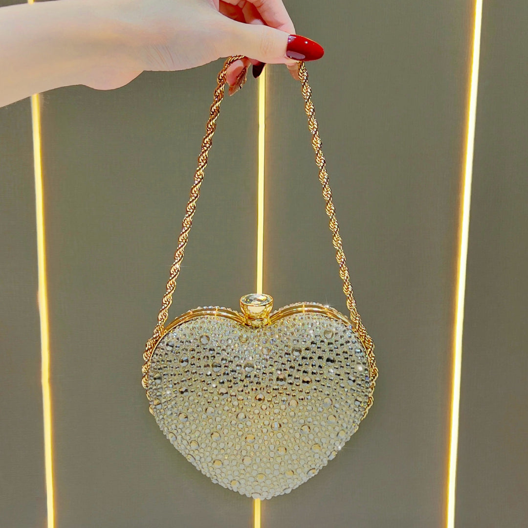 Heart-Shaped Rhinestone Evening Purse