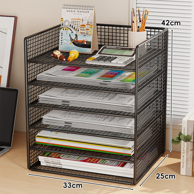 Ventilated Mesh Three-Tier Desktop Document and Magazine Organizer Rack