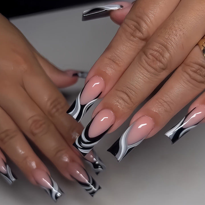 Artistic Press-On Nail Extensions with Marble Design Stornfield