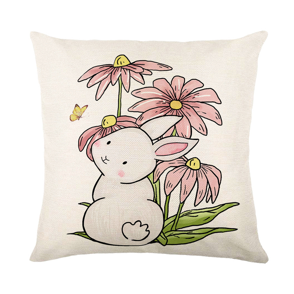 Spring Easter Cotton-Linen Square Decorative Throw Pillow Cover with 'Happy Easter' Script Print