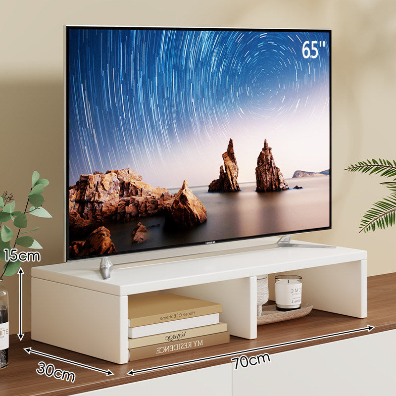 Low-Profile TV Stand Riser with Dual Open Storage Compartments