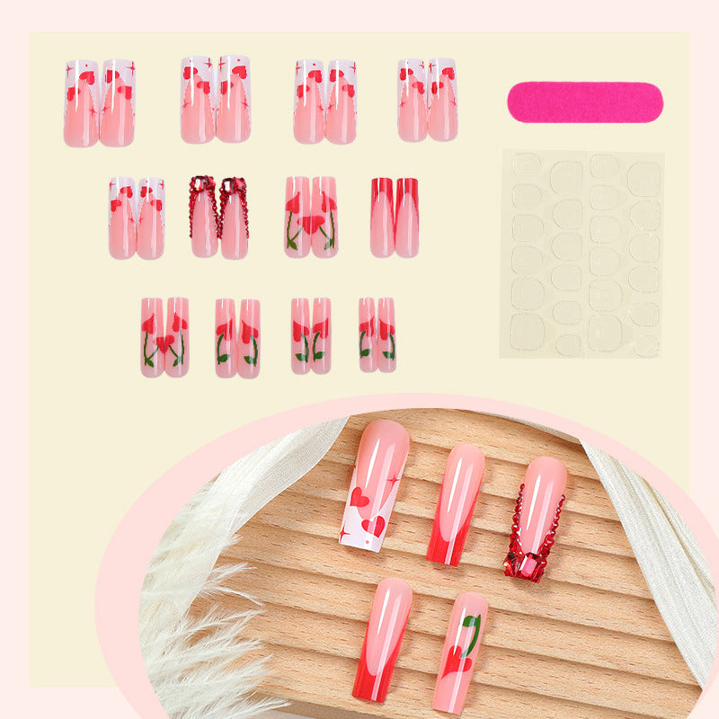 Decorative Press-On Nail Art Set with Heart and Floral Themes Stornfield