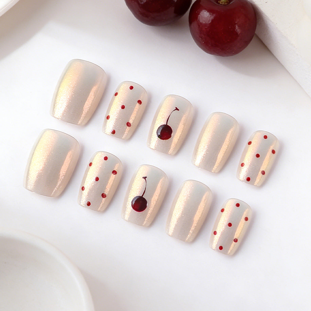 Artistic Cherry-Patterned Press-On Nail Set Stornfield