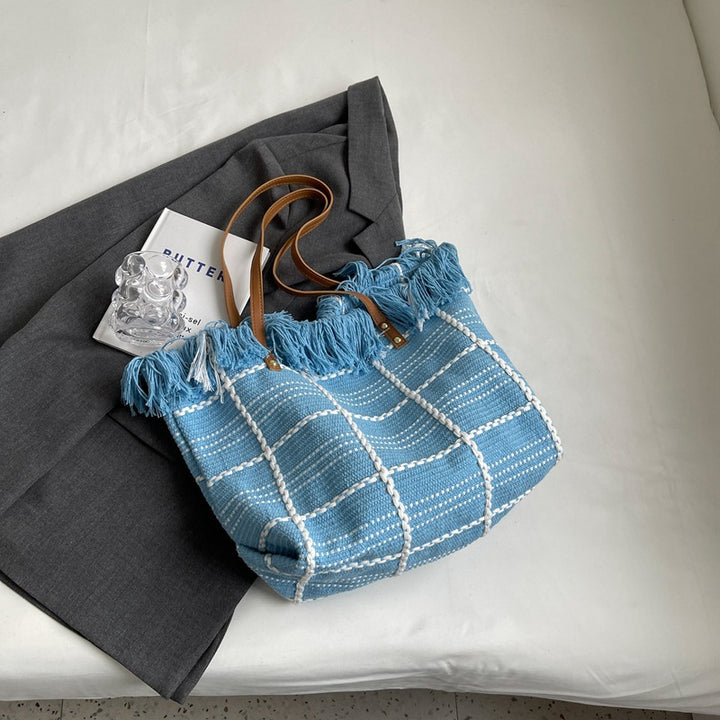 Textured Woven Tote Handbag