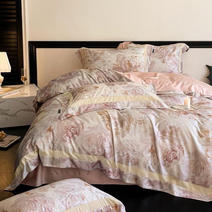 Luxury Floral Satin Duvet Cover Set with Silk-Feel Pillowcases