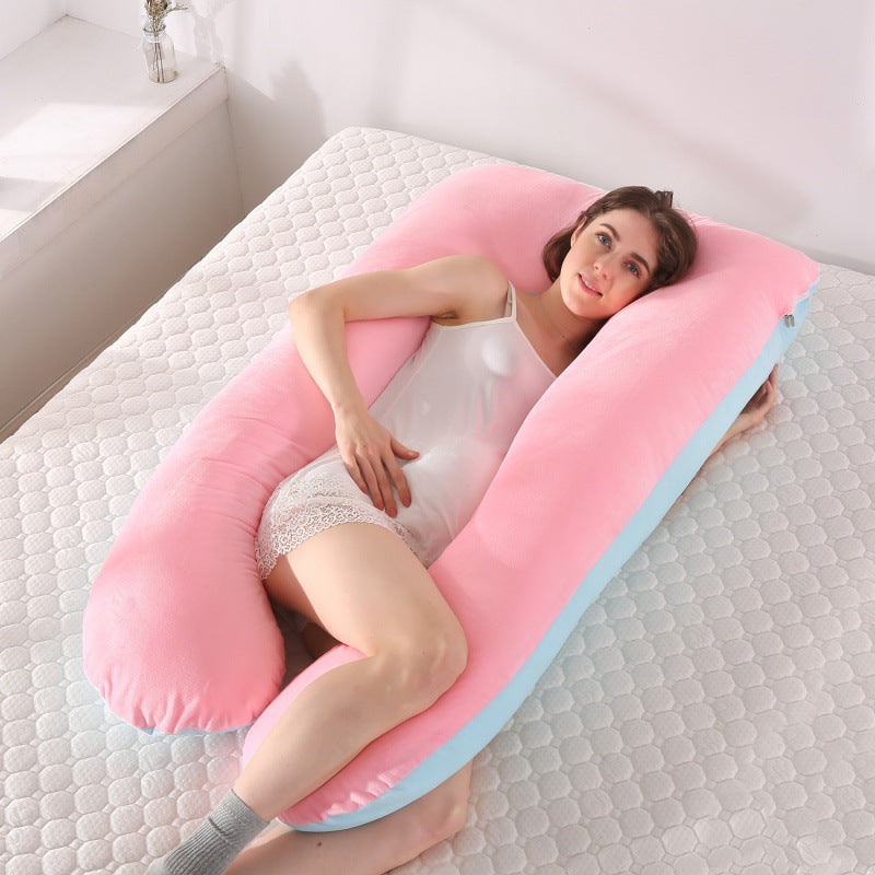 ergonomic U-shaped full-body maternity support pillow with removable washable velour cover and adjustable inner bolster Stornfield