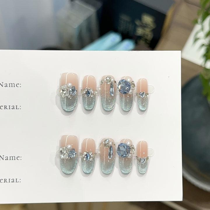 Glamorous Crystal-Embellished Press-On Nail Art
