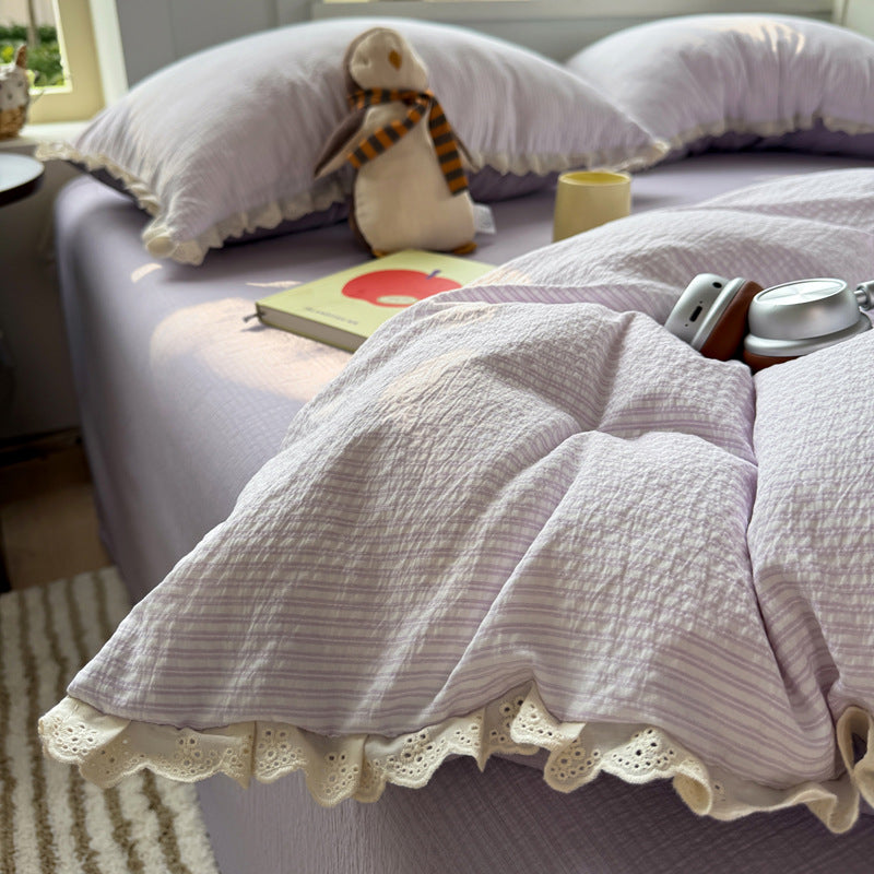 Ruffled Striped Duvet Cover Set