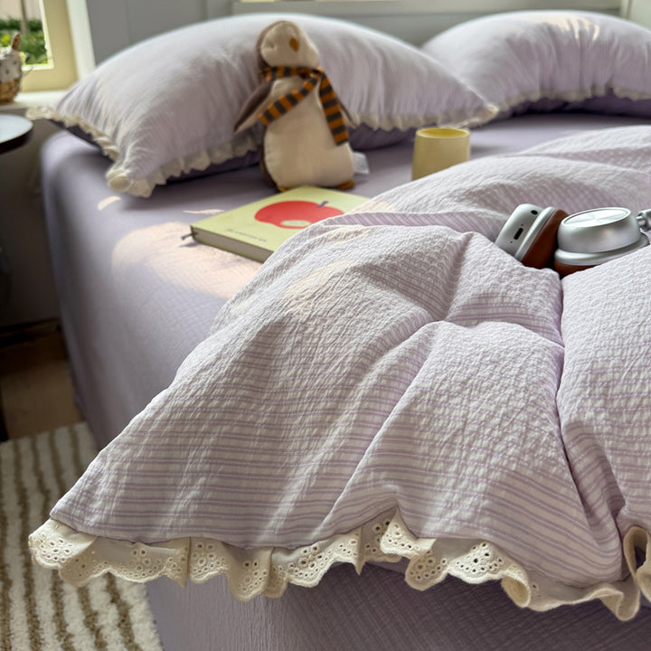Ruffled Striped Duvet Cover Set