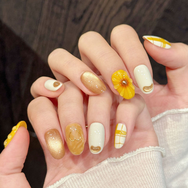Decorative Press-On Nail Art Set with Floral and Glitter Accents