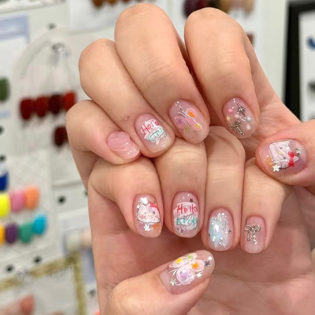 Whimsical Character-Themed Press-On Nail Art Set