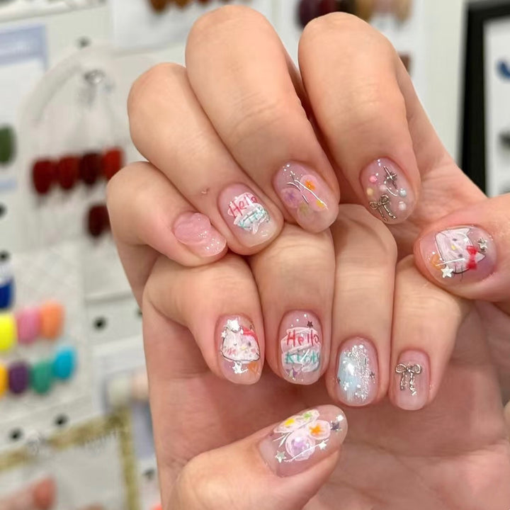 Whimsical Character-Themed Press-On Nail Art Set