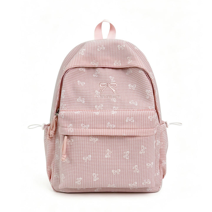 Charming Bow-Embellished Gingham Patterned Backpack Stornfield