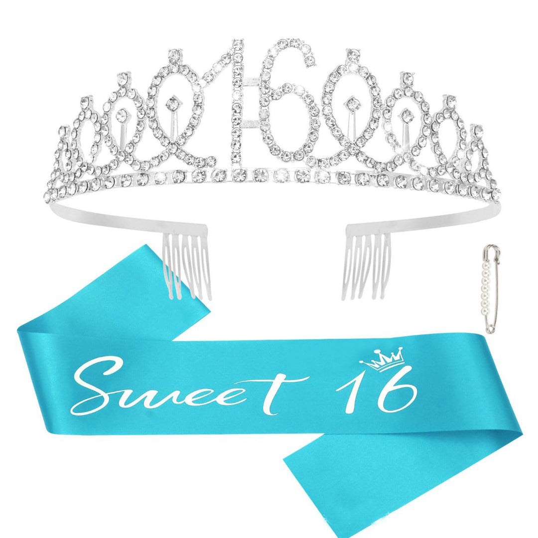 Women's birthday crown and sash set with glitter stones Stornfield