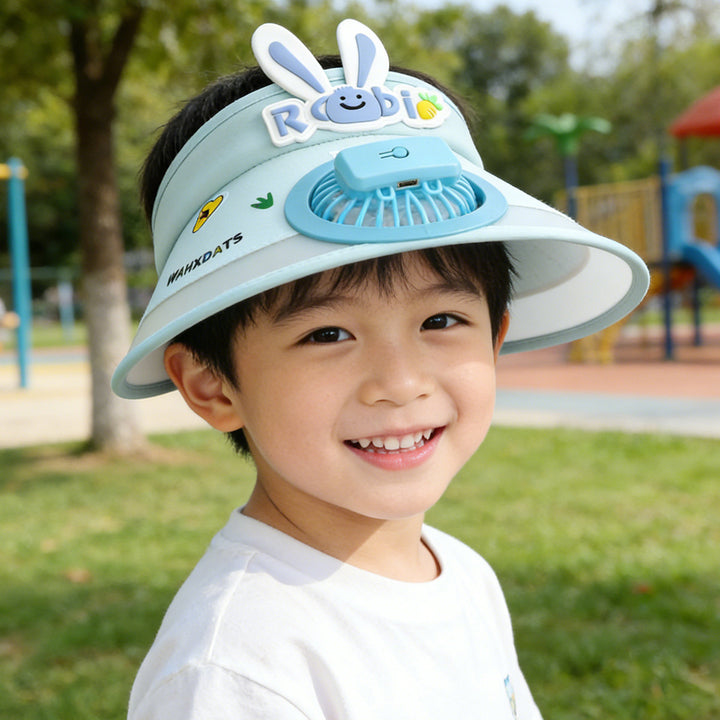 Sun protection with integrated battery fan, adjustable chin strap and cute bunny design Stornfield