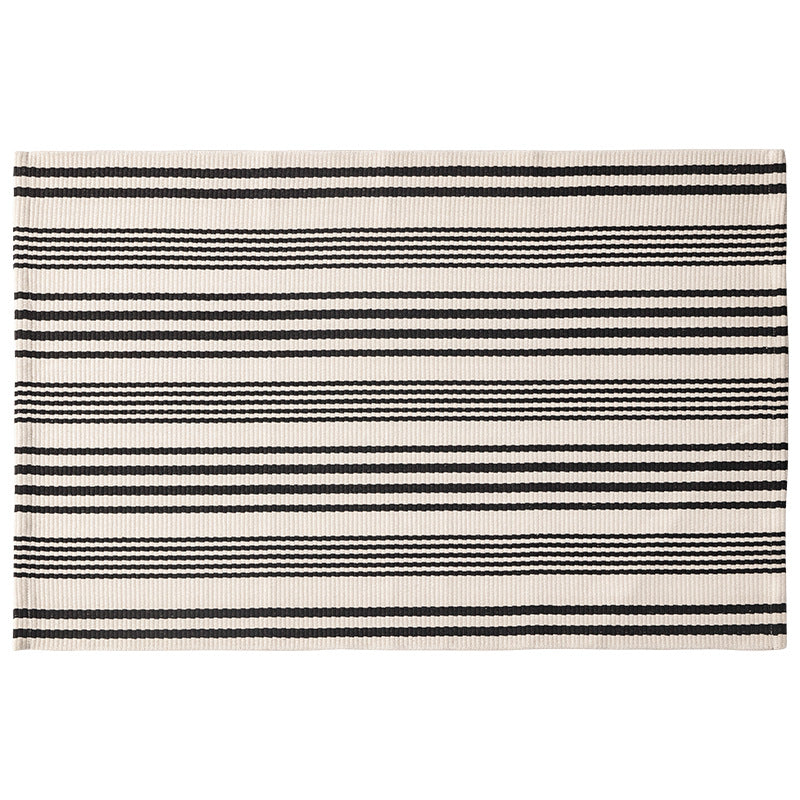 Flat woven runner for living and dining room with modern stripe pattern
