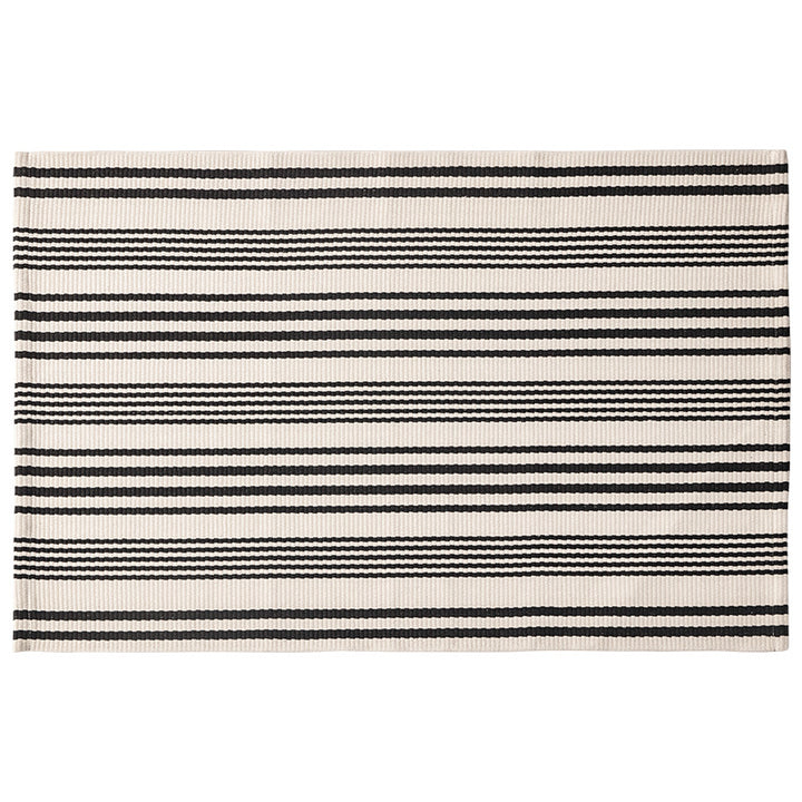 Flat woven runner for living and dining room with modern stripe pattern
