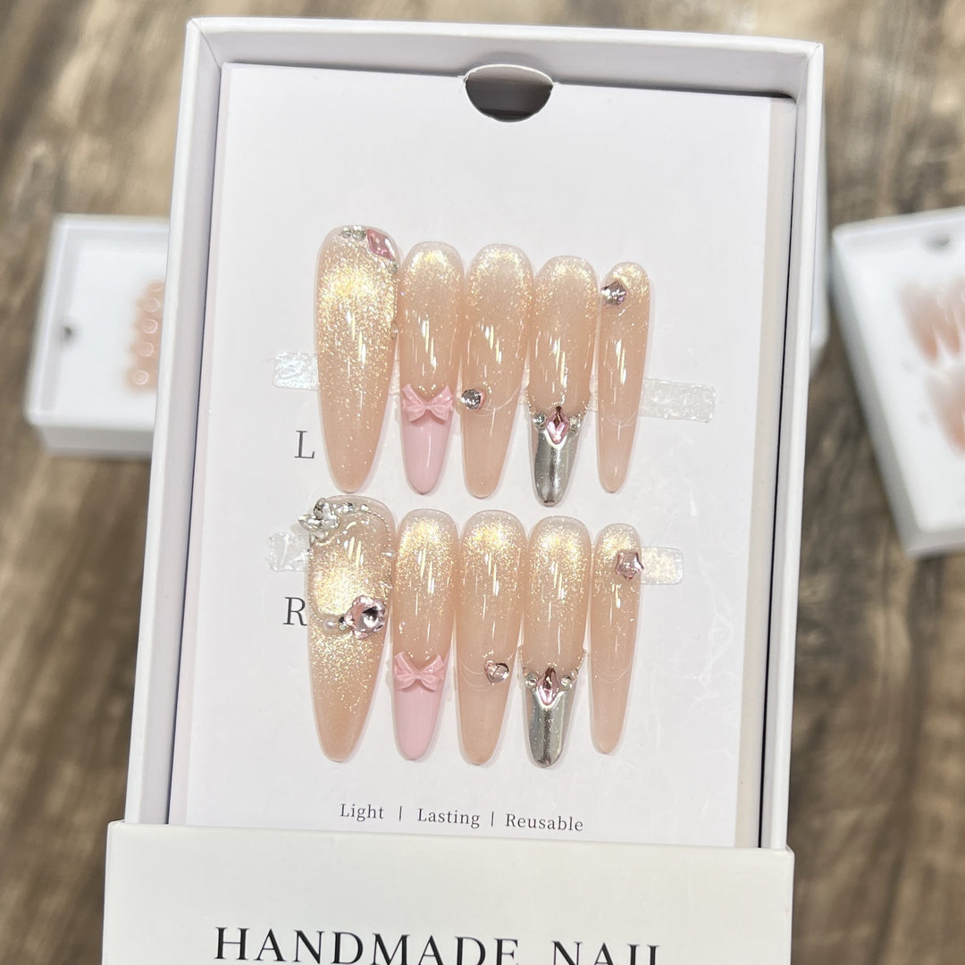 Handmade Press-On Nail Set with Decorative Accents Stornfield