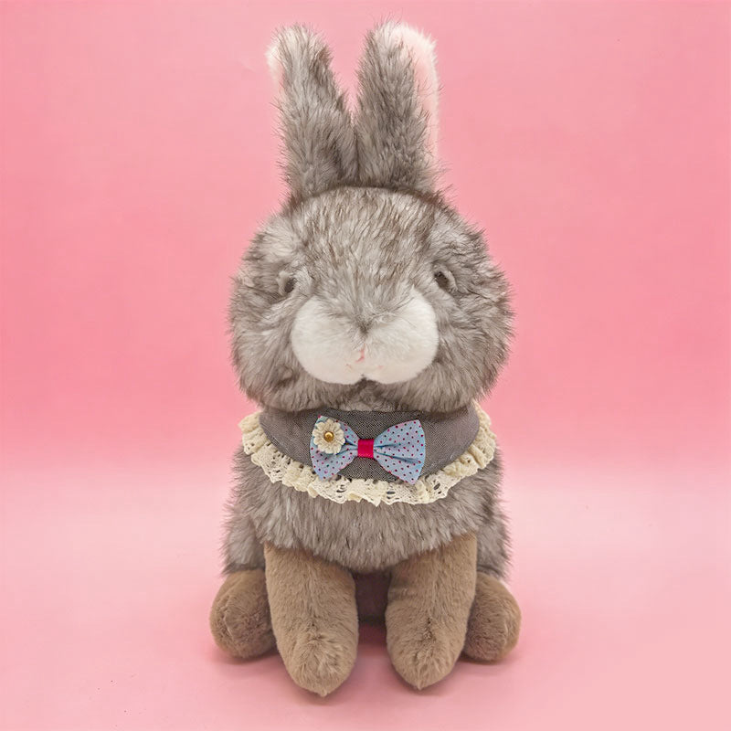 Sitting Plush Bunny with Lace-Trimmed Bow Collar and Ultra-Soft Faux Fur Stornfield