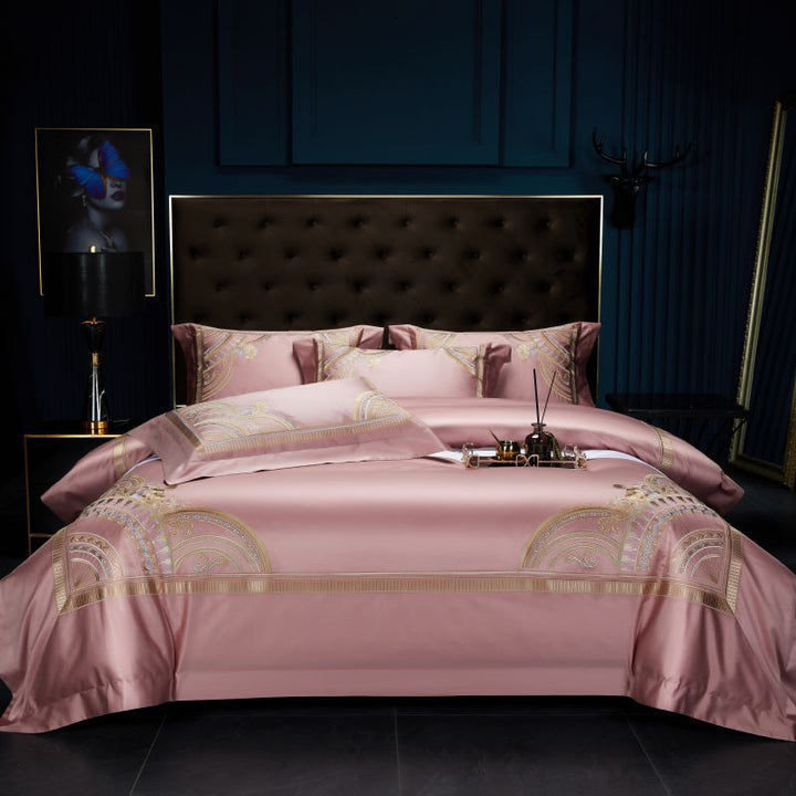 Luxury Egyptian Cotton Sateen Duvet Cover Set with Embroidered Baroque Medallion
