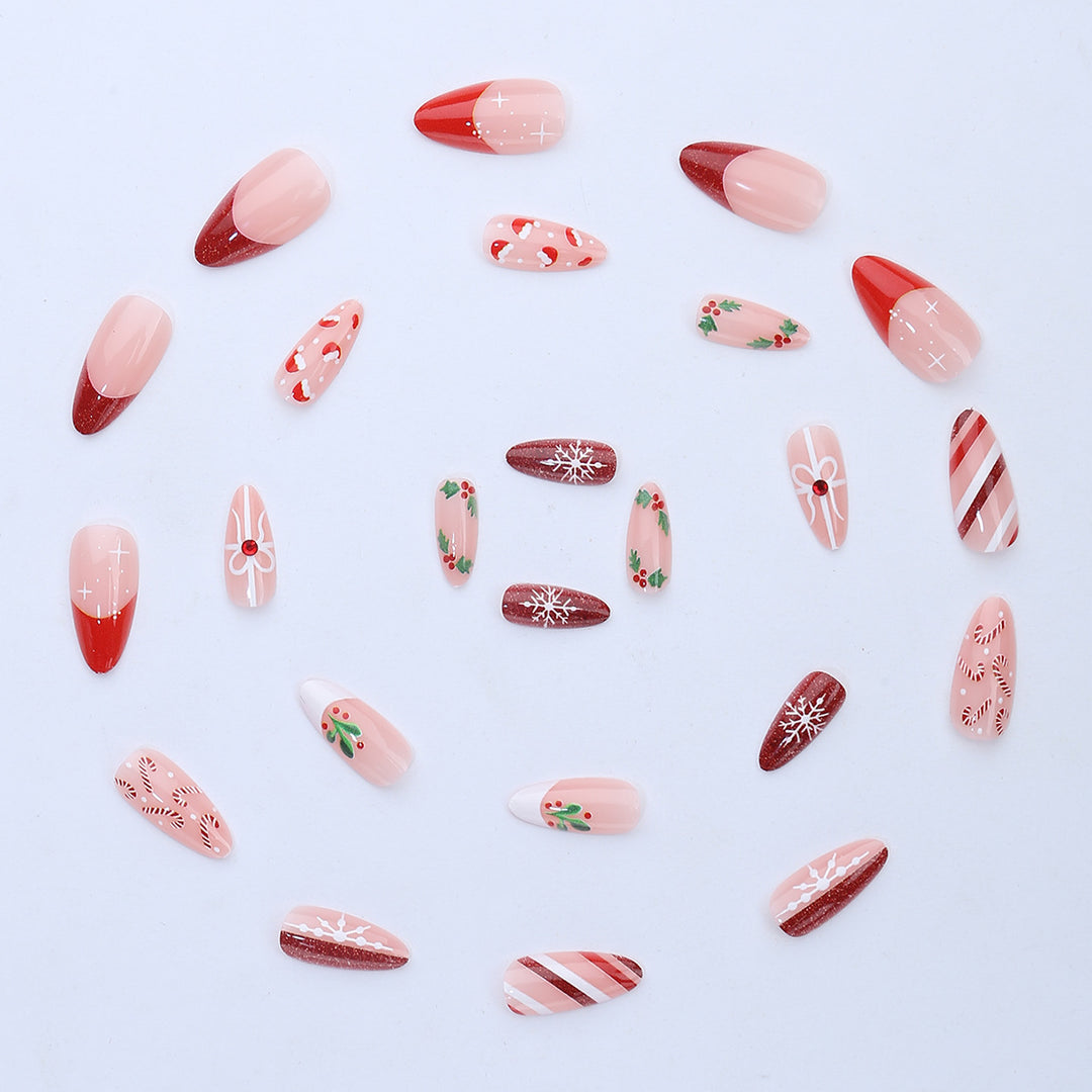 Art nail set with festive candy cane and Christmas motifs Stornfield
