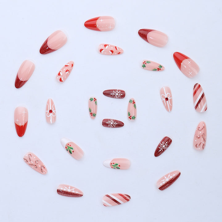 Art nail set with festive candy cane and Christmas motifs Stornfield