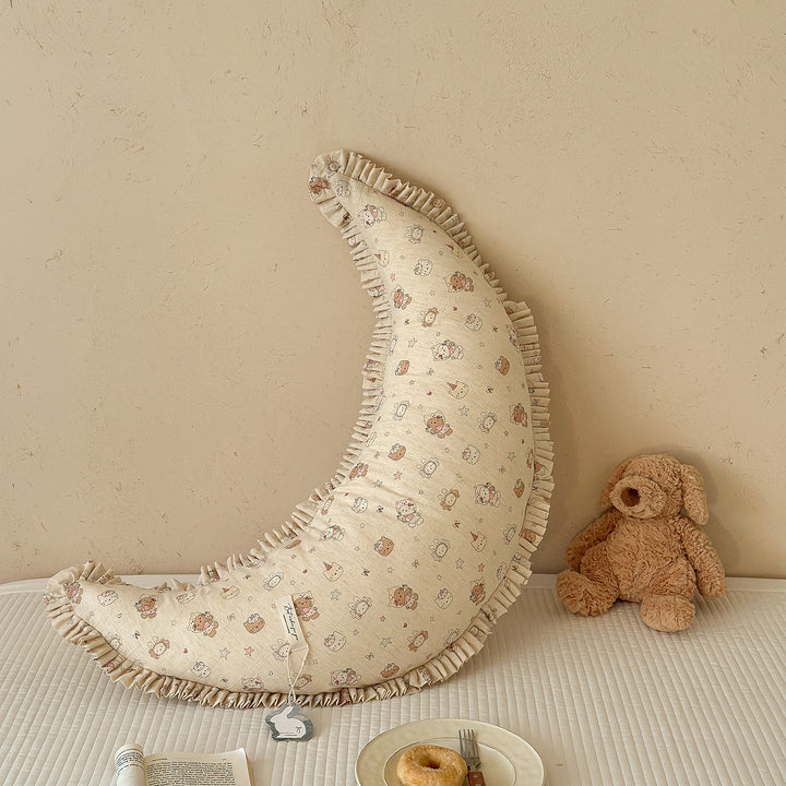 Ergonomic Cotton Maternity Nursing Support Pillow with Ruffled Cover and Bunny Print