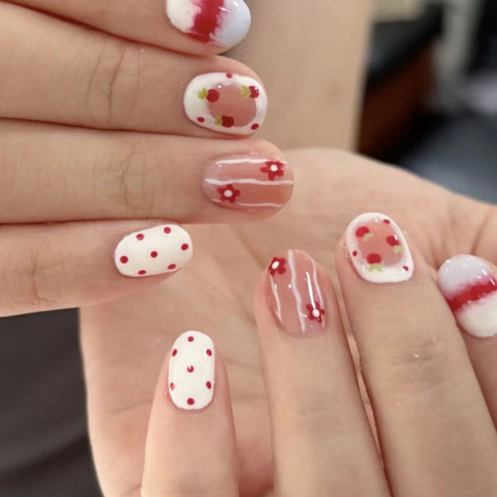 Artistic Floral and Gemstone Press-On Nail Set Stornfield