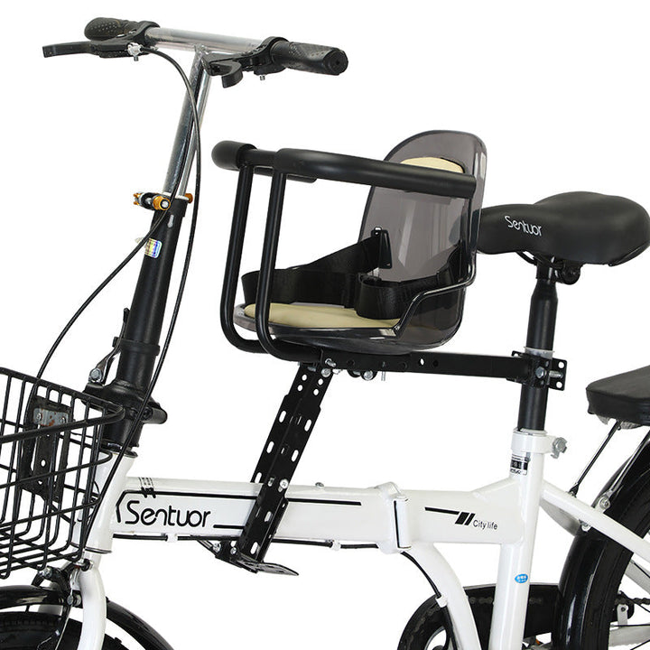 Front-Mounted Padded Child Bicycle Seat with Safety Harness and Adjustable Universal Mount Stornfield