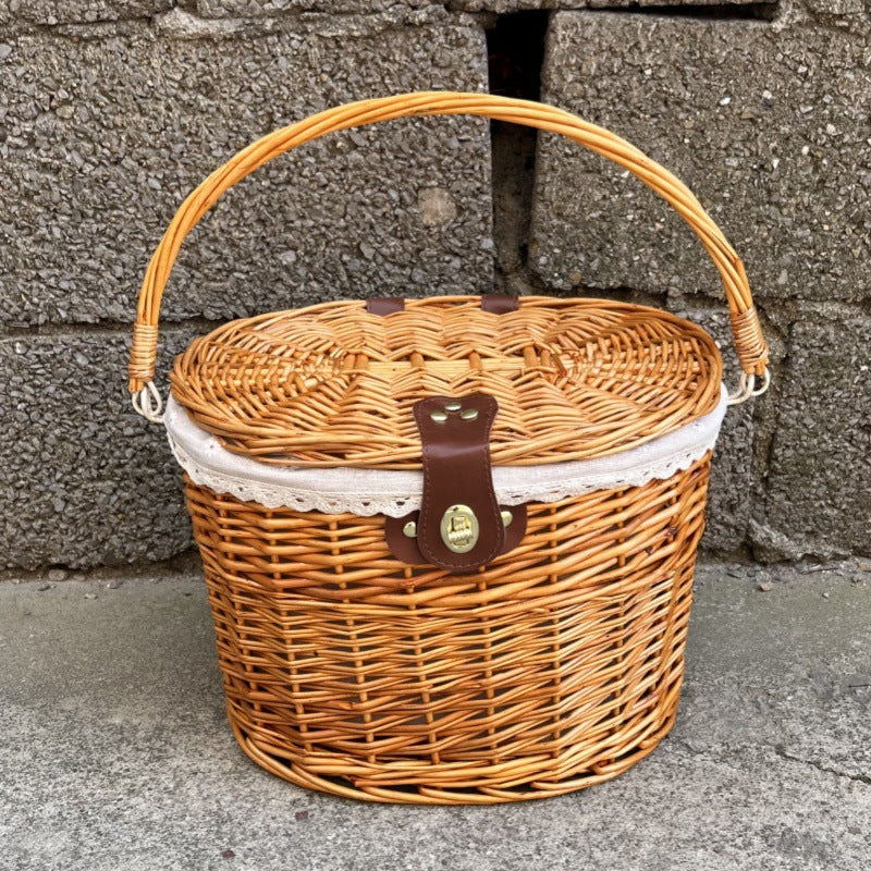 woven rattan bicycle front basket with quick-release mounting system Stornfield