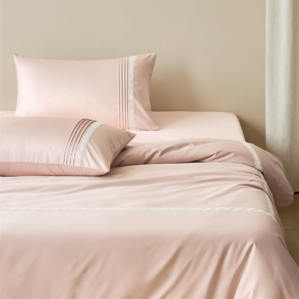 Luxurious cotton satin bedding set with fine lace trim