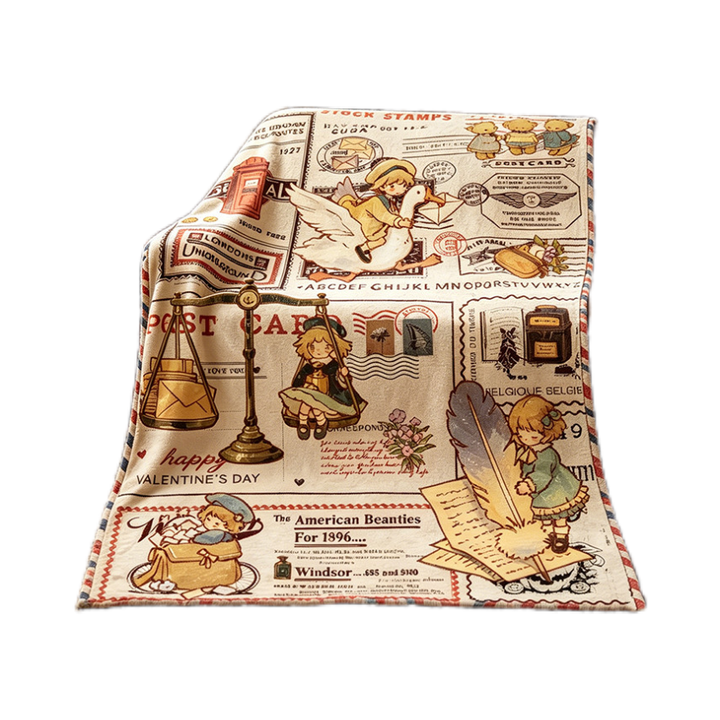 Cozy Vintage-Themed Fleece Blanket Stornfield
