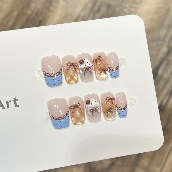 Decorative Press-On Nail Art Set with Charming Bow Accents Stornfield