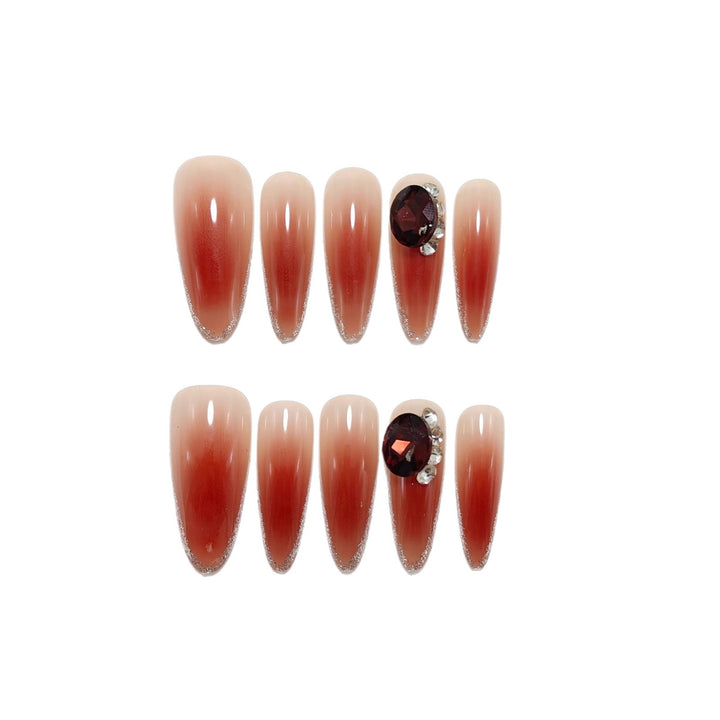Glittering artificial nails with elegant tip design and crystal decoration Stornfield