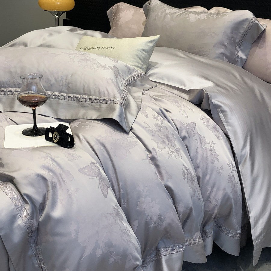 Luxury Satin Jacquard Duvet Cover Set with Embroidered Pillow Shams