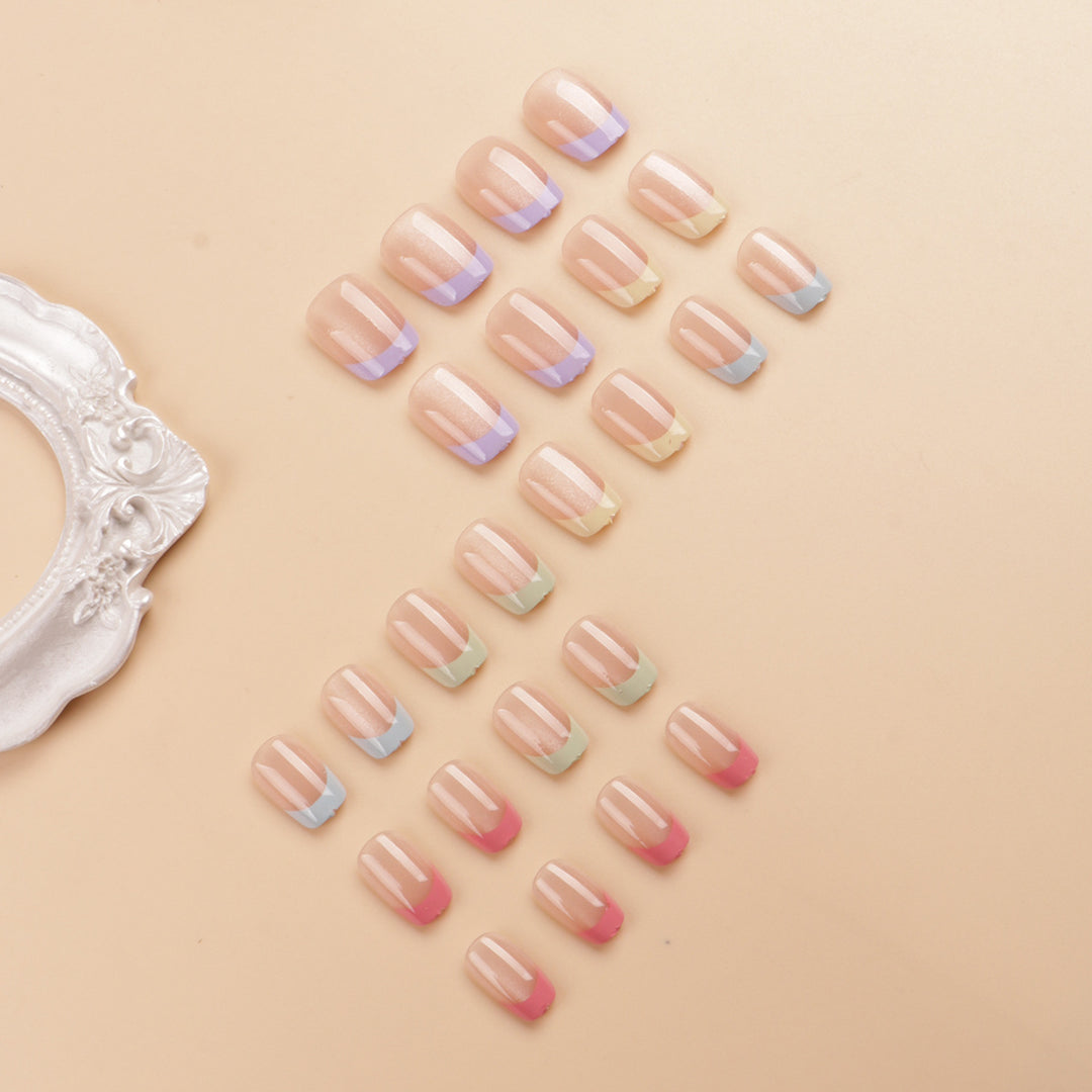 Artistic Colorful French Tip Press-On Nail Set Stornfield