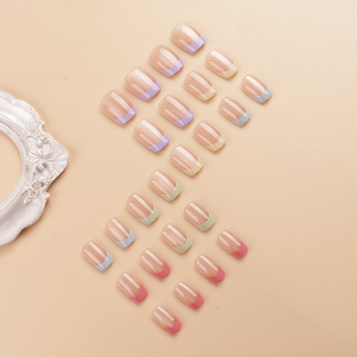 Artistic Colorful French Tip Press-On Nail Set Stornfield