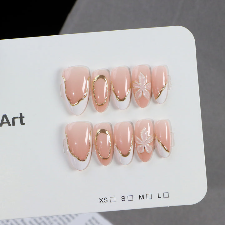 Elegant Press-On Nail Set with Gold Accents Stornfield