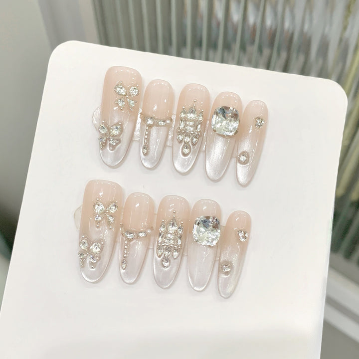 Decorative Press-On Nail Art Set with Rhinestone Accents  1791773681