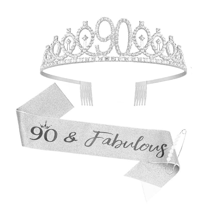 Women Crystal-Embellished Birthday Crown with Personalized Sash Stornfield