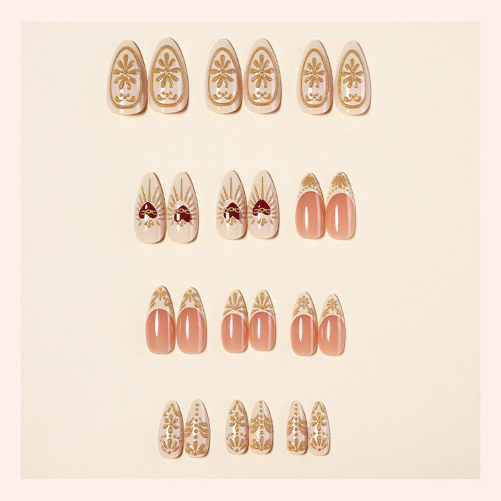 Acrylic Nail Set with Elegant Gold Decorations Stornfield