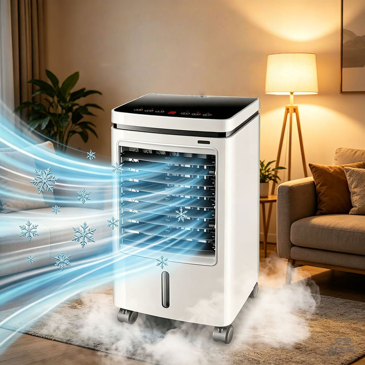 Cooling portable evaporative air cooler with dual water tanks three-speed swing louvers and caster wheels Stornfield