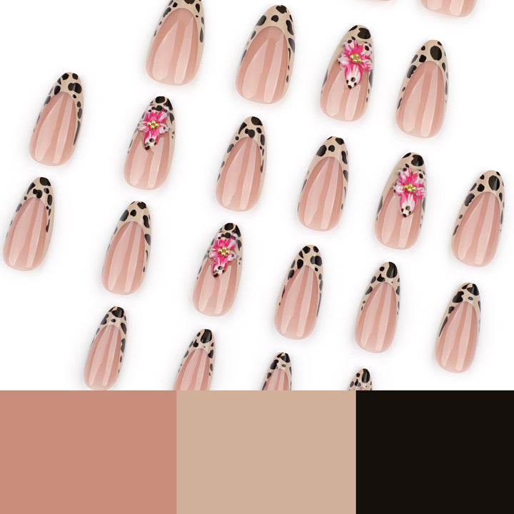 Artificial nail art with floral design and stylish leopard pattern Stornfield