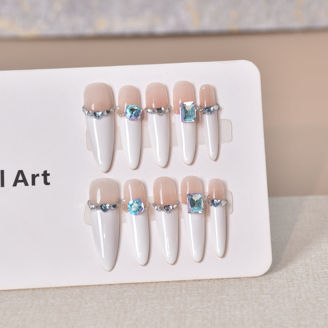 Elegant Gem-Accented Press-On Nail Extensions Stornfield